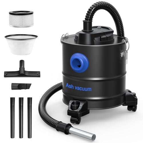 Effizienter Aschesauger – Doppelfilteranlage für gründliche Reinigung – Ideal für Kamin und Industrie – 4 verschiedene Aufsätze – 20 Liter Edelstahlbehälter – Aluminiumschlauch – Saubere Ascheentfernung.