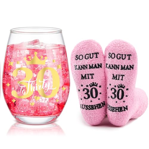 Feiere 30 Jahre mit Stil! Lustiges Geschenkset für Frauen - Rotweingläser & Socken | Ideales Geschenk für Damen, Mutter oder Freundin zum 30. Geburtstag. Freude garantiert!