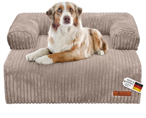 Luxuriöse Hundecouch für kleine und mittelgroße Hunde – waschbarer Plüschbezug in Beige – Komfort und Stil für verwöhnte Vierbeiner – die ideale Ergänzung für anspruchsvolle Hundebesitzer.