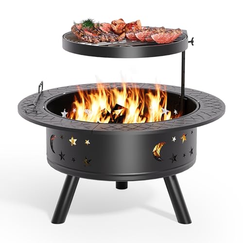 Feuerschale mit Grillrost und Schürhaken – Multifunktionaler Feuerkorb für Garten und Camping – Genießen Sie gemütliche Lagerfeuerabende im Freien mit dieser robusten und vielseitigen Feuerschale.