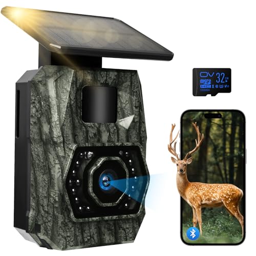 Wildkamera WLAN – Solarbetrieben – Perfekt für Outdoor-Fans | Bewegungsmelder & Nachtsicht – 48MP – 1296P – 0,1s schnelle Reaktion – IP66 Wasserdicht – Ideal für die Überwachung von Wildtieren