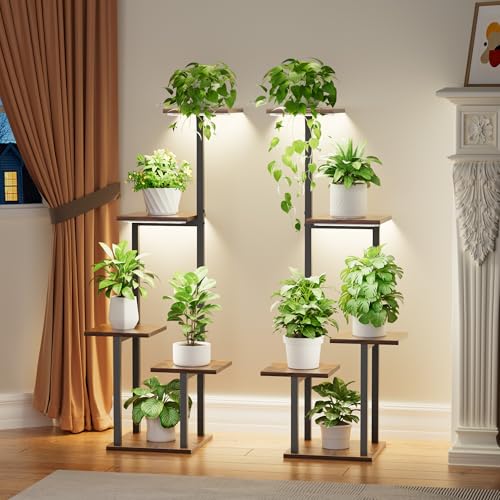 Blumenpracht das ganze Jahr: POZILAN Pflanzenregal mit Wachstumslicht - 5 Ebenen für Indoor & Outdoor - Dekoratives Schwarz für Balkon & Garten - 2 STÜCK.