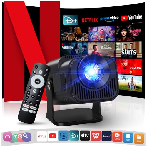 Kinoerlebnis für Zuhause – 4K Beamer mit WiFi und Bluetooth – Perfekt für Filmabende im Garten – Genießen Sie Netflix, YouTube und mehr – Tragbar und einfach zu bedienen.