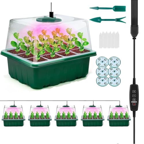 Maximale Keimquote - XRR Zimmergewächshaus Anzuchtkasten | Perfekt für Eltern und Hobbygärtner | 6er Set mit Pflanzenlampe und einstellbarer Helligkeit für optimales Wachstum | 72 Zellen Seed Tray