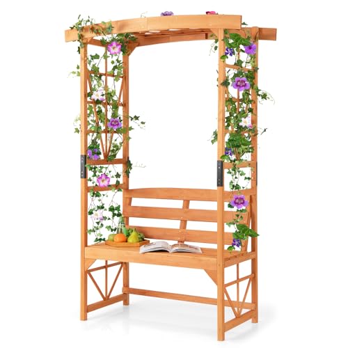 Einladender Rosenbogen mit integrierter Bank für entspannte Stunden im Garten – ideal für Rosen & Kletterpflanzenliebhaber und als stilvolles Highlight im Hinterhof. Gönnen Sie sich natürliche Schönheit!