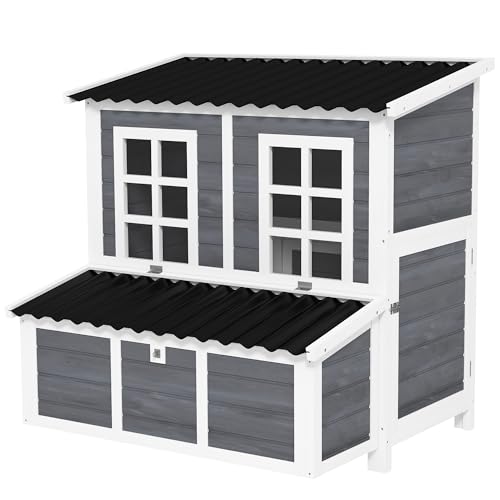 Robuster Hühnerstall mit Nestkasten – Perfekt für Ihre gefiederten Freunde! Wasserdichtes Dach, Platz für 4-6 Hühner, aus hochwertigem Tannenholz, 100 x 86 x 100 cm, in stilvollem Hellgrau.