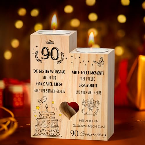 Feiern Sie stilvoll – Holz-Kerzenständer zum 90. Geburtstag | Dekorative Geburtstagsüberraschung für Opa, Oma, Eltern, Freunde und Familie | Handgefertigtes Geschenk für besondere Jubilare.