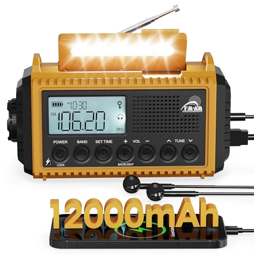 Zuverlässiges Notfallradio – Mit 12000mAh Power Bank | AM/FM/SW Radio – Kurbel & 5-Wege Emergency Radio | Weltweit empfangbar – Taschenlampe & Ladegerät | Für Outdoor, Camping, Wandern.