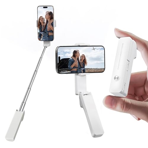 Kompakter Selfie-Stick – Perfekt für unterwegs – Ideal für Vlogs und Live-Streams – Einfach zu bedienen – Weiß: yAyusi Ausziehbarer Mini-Selfie-Stick mit Fernbedienung.