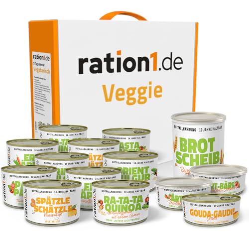 Notvorrat für Vegetarier – Sofort verzehrfertig & 10 Jahre haltbar – Ideal für Camping, Festivals & Prepper – Fertiggerichte & Frühstück – Überlebenskit für Outdoor-Fans & Notfälle.