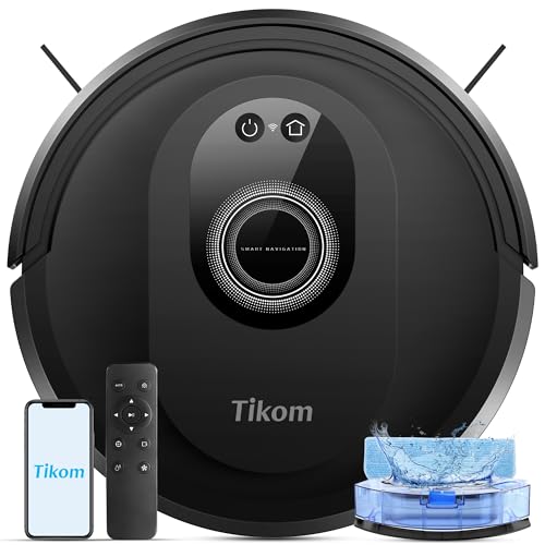 Effizienter Saugroboter mit Wischfunktion – Maximale Saugkraft für Tierhaare und Teppiche – Perfekt für Eltern und Haustierbesitzer – Selbstaufladend, WLAN-fähig und langlebig – Tikom G8000 Max.