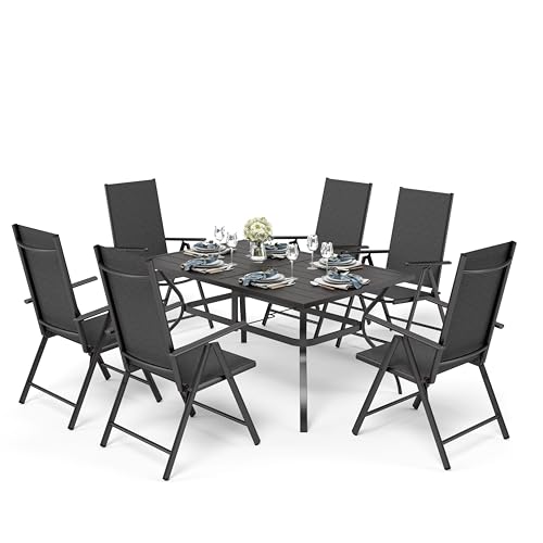 Komfortables Entspannen im Freien – Wetterfestes Gartenmöbel Set mit 6 verstellbaren Stühlen für 7 Sitzpositionen. Perfekt für Terrassen, Balkone und Gärten. Ideale Sitzgruppe für Outdoor-Genießer.