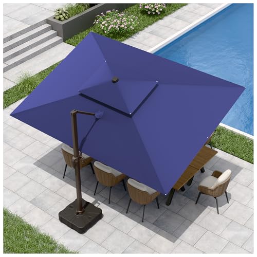 Großartiger Sonnenschutz – Kurbel Doppeldach Quadratisch Gartenschirm – für Terrasse, Pool und Balkon – 360° drehbar – Fußpedal und Kreuzsockel – Marineblau – MURBONE 300 x 400 cm.