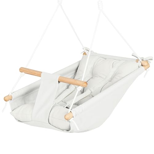 Entspannung pur - Baby Hängematte Schaukel von Cateam | Sicherer Hängestuhl aus Holz für Babys | Perfektes Geburtstagsgeschenk für kleine Entdecker (Milchig)