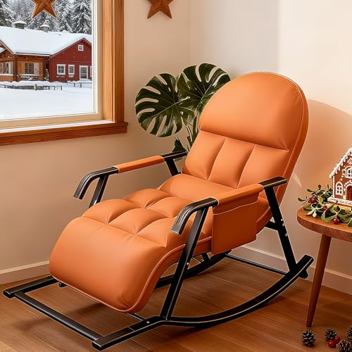 Entspannung pur – Verstellbarer Schaukelstuhl für Innen und Außen – Perfekt für gemütliche Stunden im Wohnzimmer, Schlafzimmer oder auf dem Balkon – In Orange erhältlich.