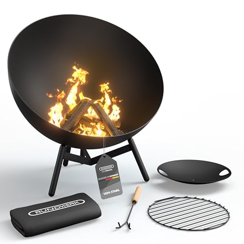 Genießen Sie gemütliche Abende im Freien mit der Rundwerk® Feuerschale! Ø 60cm, geneigte & horizontale Position, ideal für Terrasse. Wetterfest, Funkenschutz und Windgeschützt. Perfekt für Outdoor-Enthusiasten!