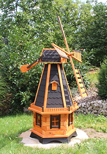 Riesige Holz-Windmühle – Dekoration für den Garten – Energieeffizient dank Solarbetrieb – Für umweltbewusste Hausbesitzer und Outdoor-Fans geeignet.