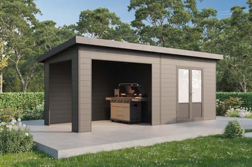 Gerätehaus – Robustes Finnhaus Wolff WPC Tona 6024 28 – Perfekt für Gartenliebhaber  Mit diesem langlebigen Geräteschrank in Anthrazitgrau und 28 mm Wandstärke inklusive Schleppdach ist Ihr Gartenzubehör sicher verstaut. Ideal für passionierte Gärtner!