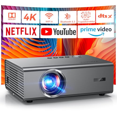 Ultimatives Heimkino-Erlebnis: 4K Smart Beamer mit Netflix, HDR & Kino-Sound | KOGATA Auto-Fokus, 6D Keystone, WiFi 6 & Bluetooth | Perfekt für Gartenkino & Streaming ohne TV-Stick