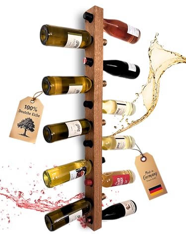 Stilvolles Weinregal aus Eiche – Handgefertigt in Deutschland – Platz für 11 Flaschen – Perfekt für Weinliebhaber – Wandmontage für stilvolle Präsentation – Ideales Geschenk für Weinliebhaber