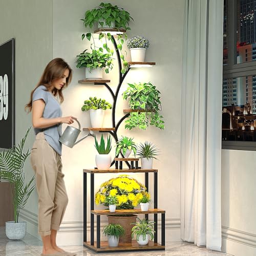 Pflanzenständer – Platzsparend – Perfekt für Indoor-Gärten | Metall-Pflanzenregal mit Beleuchtung für Zimmerpflanzenliebhaber | 9-stufiges, beleuchtetes Regal für eine üppige, grüne Oase in Ihrem Zuhause