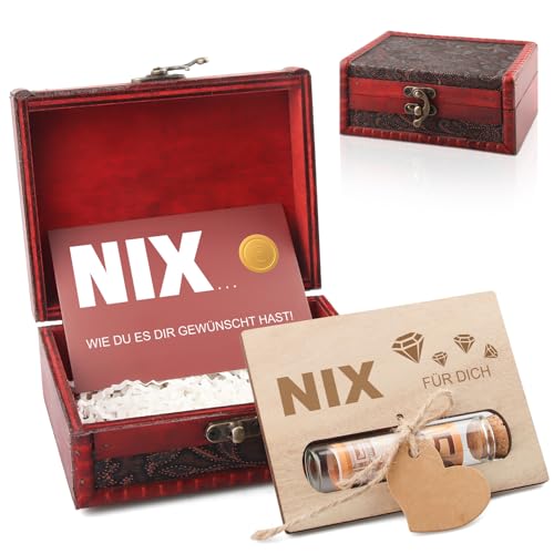 Kreative Geldgeschenk Ideen – Lustige Nix Verpackung – Perfekt für Geburtstage – Für Männer und Frauen – Holzkiste mit Grußkarte – Originelle Geschenkidee für Diejenigen, Die Nichts Wollen.