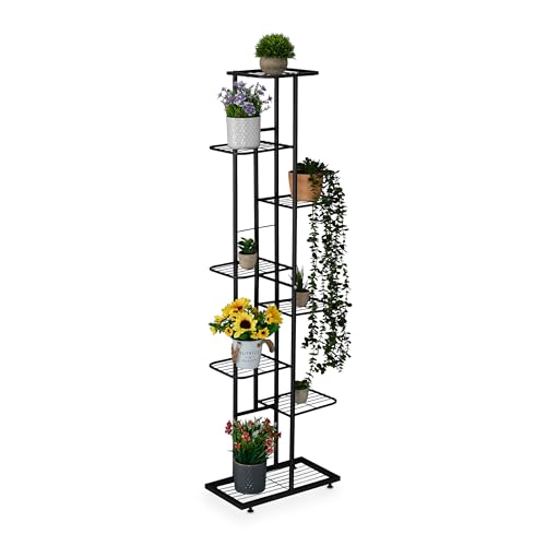 Pflanzentreppe – Platz für Ihre Lieblingsblumen – stilvolle Dekoration für Garten und Balkon – Gartenliebhaber – Relaxdays Blumenregal, 8 Ablagen, Metall, 142x45x22 cm, schwarz.