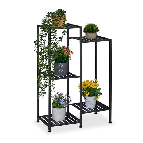 Blumenregal - Platzsparend und dekorativ - Ideal für Gartenliebhaber und Pflanzenfreunde - Stabiles Metall in elegantem Schwarz - Praktische Ablagen für Blumentöpfe - HBT: 81 x 55 x 28,5 cm.