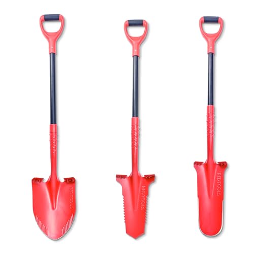 Professionelles Gartenwerkzeug für alle Projekte - Red Tools Profi Spaten Set mit robustem Gärtnerspaten, Wurzelsäge, Drainagespaten und Schaufel - ideal für passionierte Gärtner und Outdoor-Enthusiasten (Rot)
