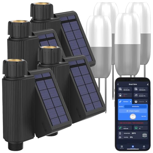 Effiziente Gartenbewässerung – 4er-Set WLAN-Bewässerungscomputer mit Solarpanel und App für präzise Bewässerungskontrolle | Perfekt für Hobbygärtner und Pflanzenliebhaber.