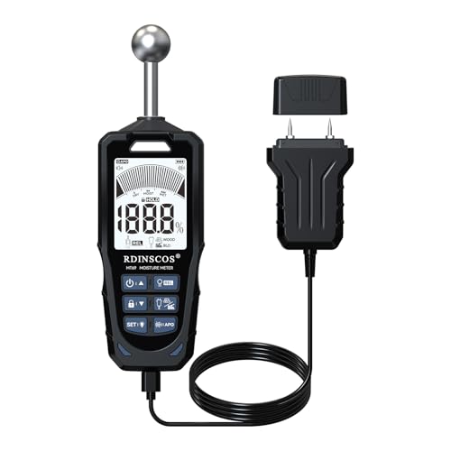 Präzises Feuchtigkeitsmessgerät – Zuverlässige Feuchtigkeitsindikation – Perfekt für Bauarbeiter und Heimwerker – Wiederaufladbarer Holzfeuchtemesser mit LCD-Display und Hold-Funktion – Einfache und genaue Messungen für alle Materialien.