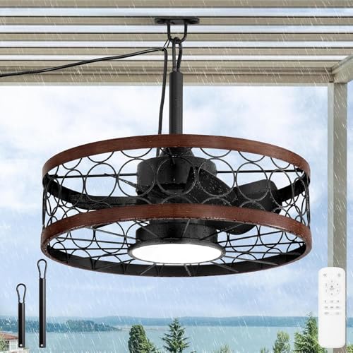 Erfrischender Deckenventilator für draußen – Wasserdicht, leise & fernbedienbar | Perfekt für Wohn- und Schlafzimmer | Retro-Design mit einstellbarer Beleuchtung in 3 Farben | Ideales Accessoire für jeden Outdoor-Fan!