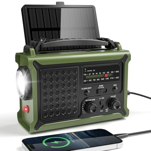 Notfallradio – Zuverlässige Stromquelle – Ideal für Outdoor-Abenteurer und Katastrophenschutz – Kurbelradio AM/FM mit Solar- und Kurbelbetrieb, Powerbank-Funktion, SOS-Alarm und wasserdichtem Design für den Notfall.