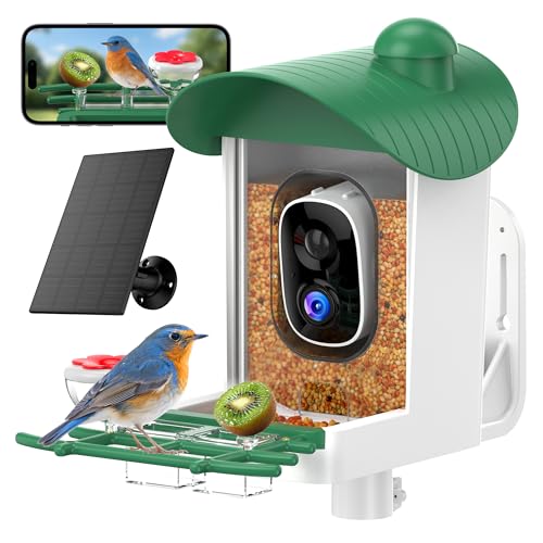 Smart Birdfeeder mit 2K Live-Cam – AI identifiziert Vogelarten – Solarbetrieben für Vogelliebhaber im Garten: Vogelhaus Mit Kamera Outdoor sorgt für Instant Ankunft Alarm und Beobachtungserlebnis.