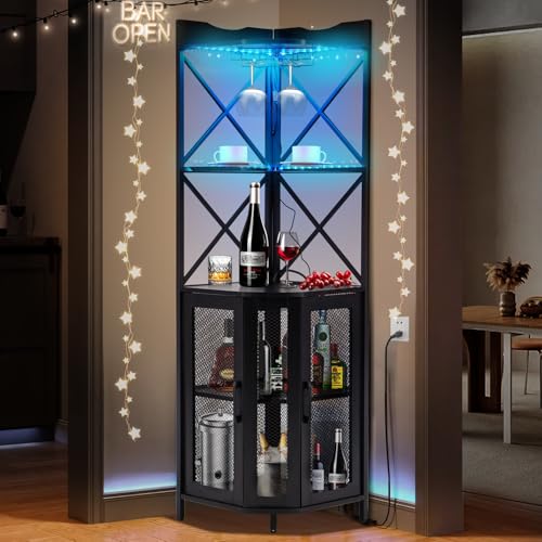 Stilvoller EROMMY Barschrank – Vintage Design mit LED-Licht | Perfekt für Küche, Esszimmer & Wohnzimmer | Robuster Metallrahmen, 5 Stufen, Kippschutz – Ideales Möbelstück für Weinliebhaber und Genießer