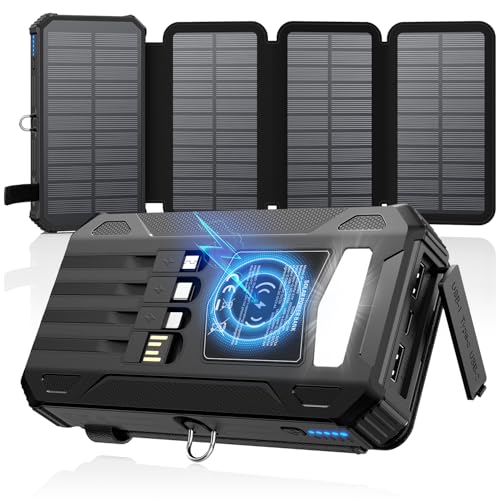 Nie wieder leerer Akku unterwegs – SOARAISE Solar-Powerbank mit 4 Solarpanel für nachhaltige Energie! Idealer Begleiter für Outdoor-Fans und Umweltbewusste. Schnelles Laden dank USB-C Technologie.