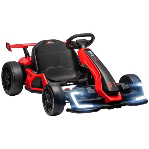 Action pur – HOMCOM Kinder Elektro Gokart: Drift-Modus, Langsamer Start & verstellbarer Sitz | Sicherheitsgurt & Musik | Spaß für 6-12-jährige Kinder | Rot