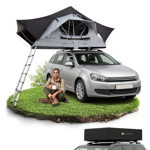 Entdecke das Juskys Autodachzelt Lago 120 x 210 cm – Mit UV-Schutz & Wasserdichtigkeit für Camping & Outdoor-Abenteuer – Inklusive Matratze, LED-Beleuchtung und Teleskopleiter – Perfekt für Outdoor-Fans!