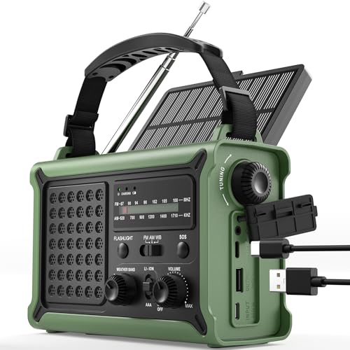 Solar Kurbelradio – Zuverlässiger Notfallbegleiter – Ideal für Camping und Blackouts – Mit Solarpanel, Kurbel, Taschenlampe und SOS Funktion – AM/FM Empfang und USB Anschluss