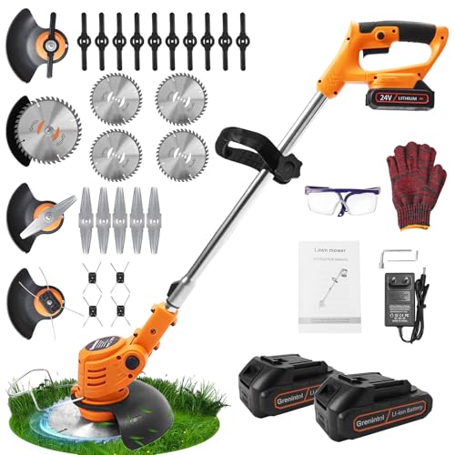 Effizienter Rasentrimmer – Akkubetrieben und vielseitig einsetzbar – Perfekt für Gartenliebhaber und Rasenpflege-Enthusiasten – Mit verstellbarem Griff und Winkel für müheloses Trimmen und Kantenschneiden.