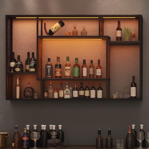Stilvolles Weinregal – Mit LED-Beleuchtung – Perfekt für Bars, Wohnzimmer & Küche. Modernes 3-stöckiges Weinregal aus Metall in Schwarz für stilvolle Präsentation von Weinen.