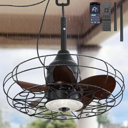 Modernes Deckenventilator mit Beleuchtung für draußen – Wasserdicht und leise für deine Terrasse – Fernbedienung, 6 Windgeschwindigkeiten, dimmbar – Schwarze Deckenleuchte mit Ventilator für Outdoor-Entspannung.
