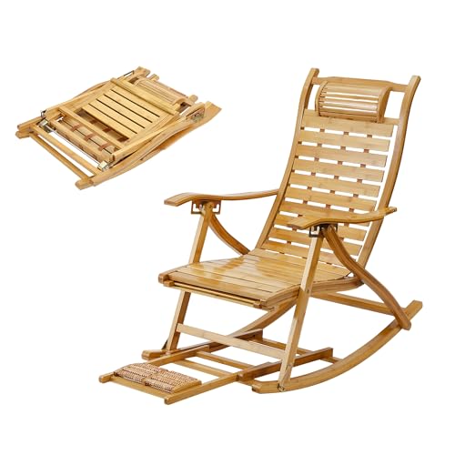 Entspannung pur im Garten – Klappbarer Bambus Schaukelstuhl mit verstellbarer Rückenlehne und Fußmassage für Terrasse | Genießen Sie den Sommer in Ihrem eigenen Wohlfühlparadies mit diesem luxuriösen Liegestuhl.