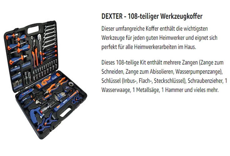 108-teiliger Werkzeugkoffer von DEXTER der ist perfekt für den Heimgebrauch