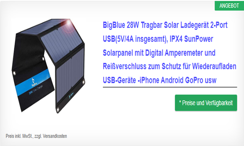 Tragbares Solar Ladegerät mit 2 USB Ports